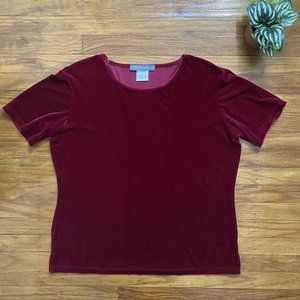 Jessica Holbrook Y2K Women Red Velvet Top Elbow Length Sleeve Sz Med Made in USA